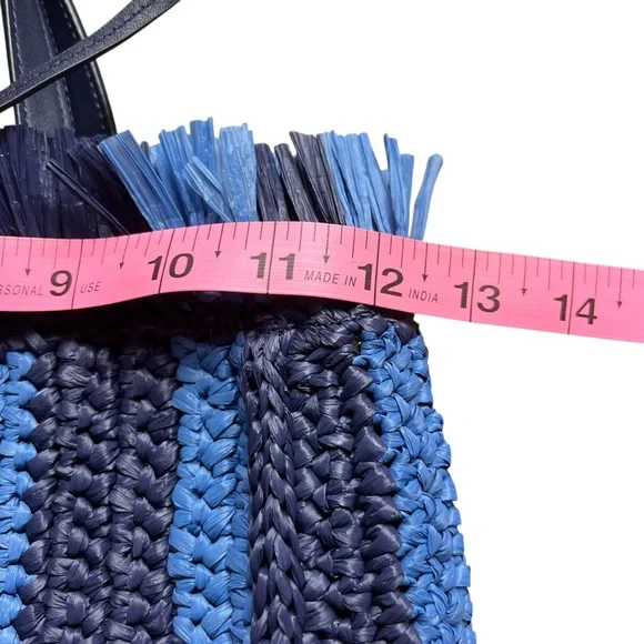 Kate Spade Sam Stripe Straw Medium Satchel Blue - Picture 10 of 16